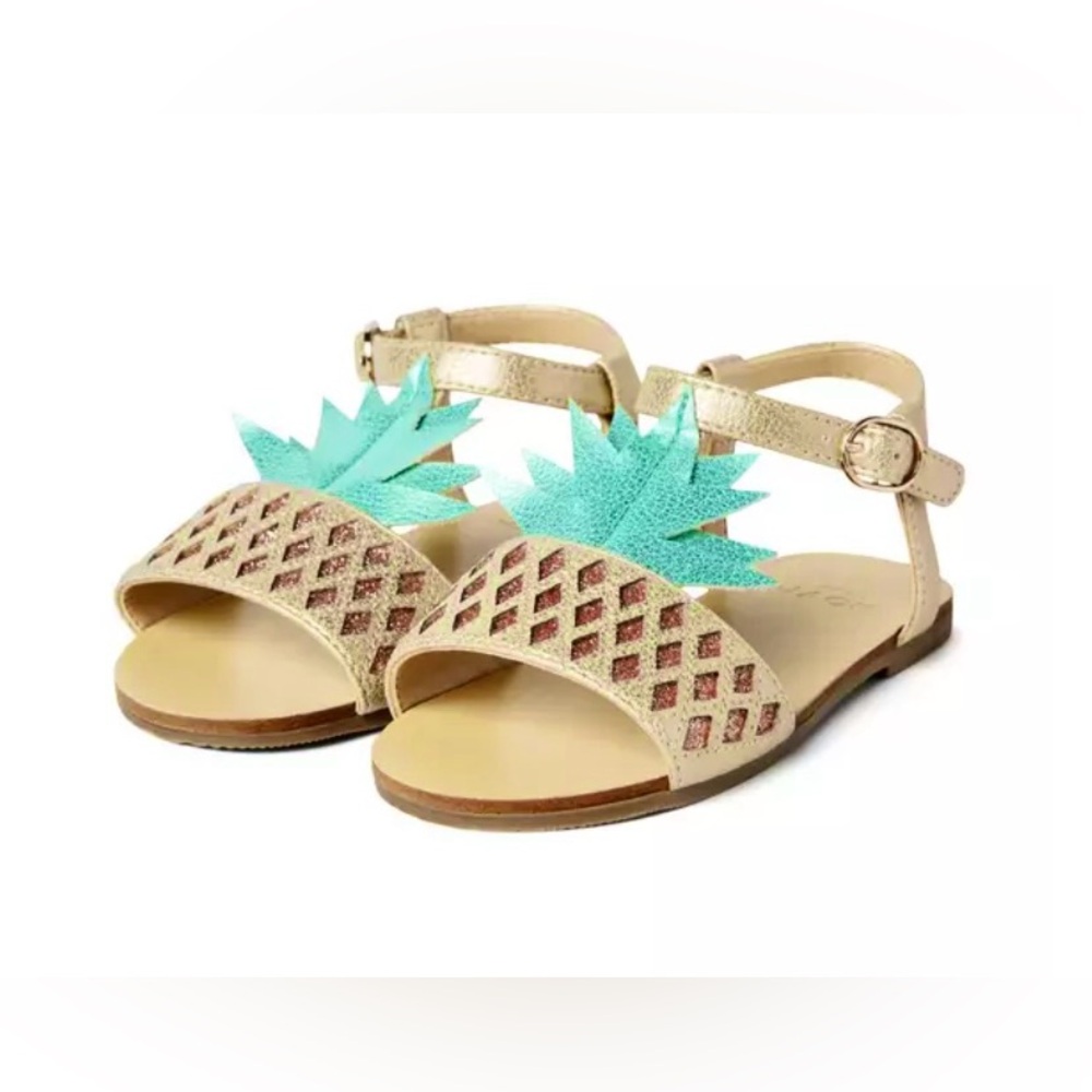 Janie And Jack Sandals Girls Size 6 Pineapple Gold Green. NEW.